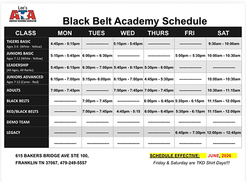 Brentwood Schedule